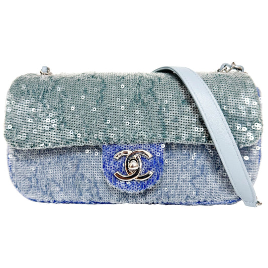 CHANEL CC Flap Waterfall Sequin Blue Double Chain Shoulder Bag, in , Sold by HIVE PRELOVED - Crossbody bags, Shoulder Bags,