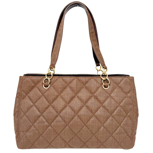 CHANEL CC Quilted Coated Raffia Brown Chain Tote Bag, in , Sold by HIVE PRELOVED - Totes, ,
