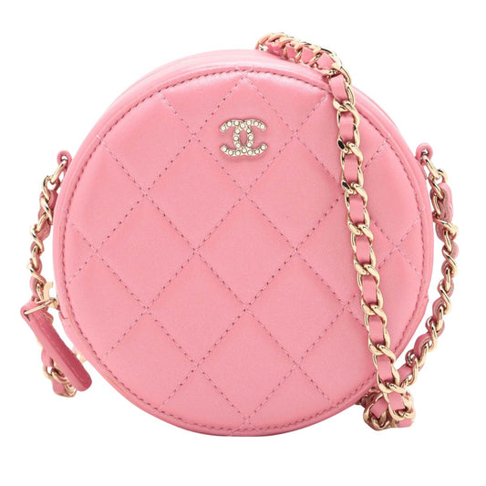 CHANEL CC Quilted Lambskin Round Pearl Pink Chain Crossbody Bag, in , Sold by HIVE PRELOVED - Crossbody bags, Mini bags,