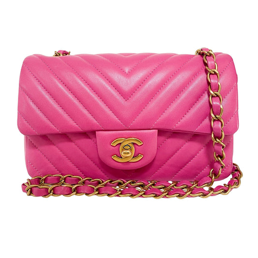 CHANEL Chevron CC V Stitched Single Flap Lambskin Chain Shoulder Bag Pink Gold Hardware in Sold by HIVE PRELOVED-Crossbodybag