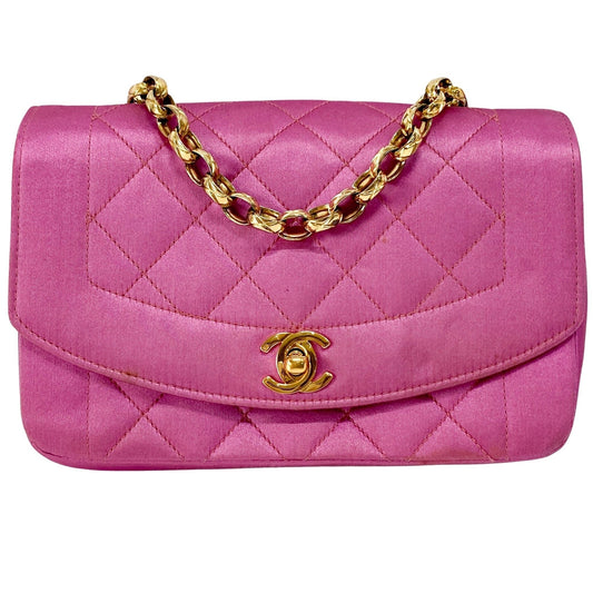 CHANEL Diana Pink Satin Matelasse 18 Gold Chain Shoulder Bag, in , Sold by HIVE PRELOVED - Shoulder Bags, ,
