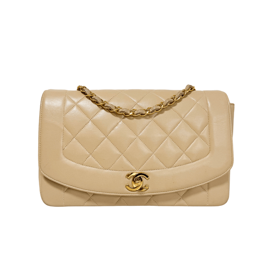 CHANEL Diana Single Flap Beige Lambskin Leather Gold Harware Bag, in , Sold by HIVE PRELOVED - Crossbody bags, ,