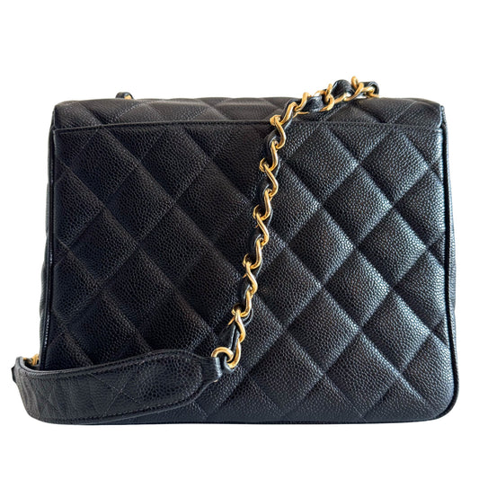 CHANEL Grain Calf Skin Black Leather Gold Chain Shoulder Bag, in , Sold by HIVE PRELOVED - Crossbody bags, ,