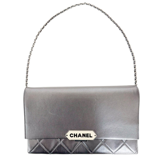 CHANEL Metallic Grey Flap Chain Shoulder Bag, in , Sold by HIVE PRELOVED - Shoulder Bags, ,