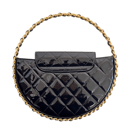 CHANEL Patent Calfskin Quilted Chain Hoop Bag Black, in , Sold by HIVE PRELOVED - Handle Bags, ,