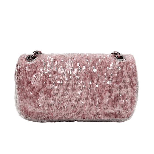 CHANEL Sequin Mini Waterfall Flap Pink Orange Grey Chain Strap Shoulder Bag, in , Sold by HIVE PRELOVED - Shoulder Bags, ,