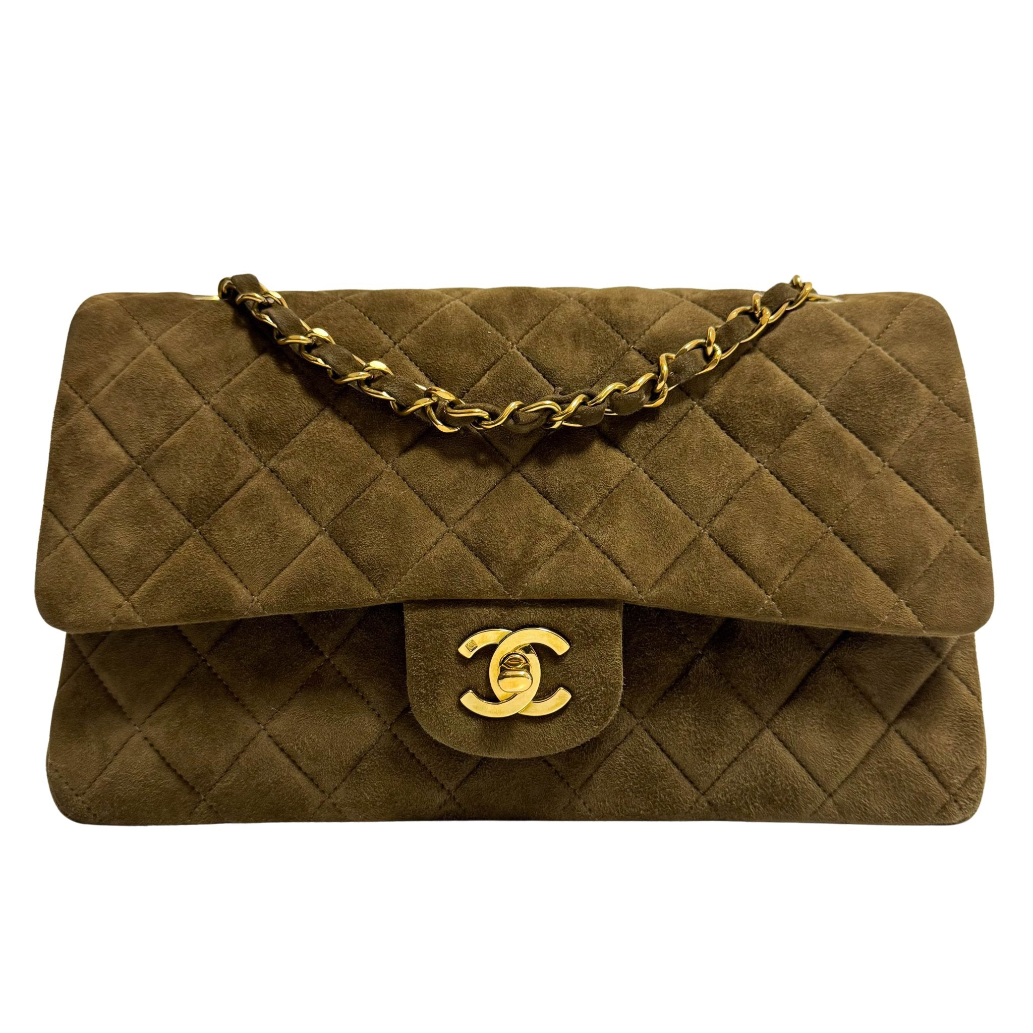 CHANEL Timeless Classique Brown Suede Double Flap Chain Shoulder