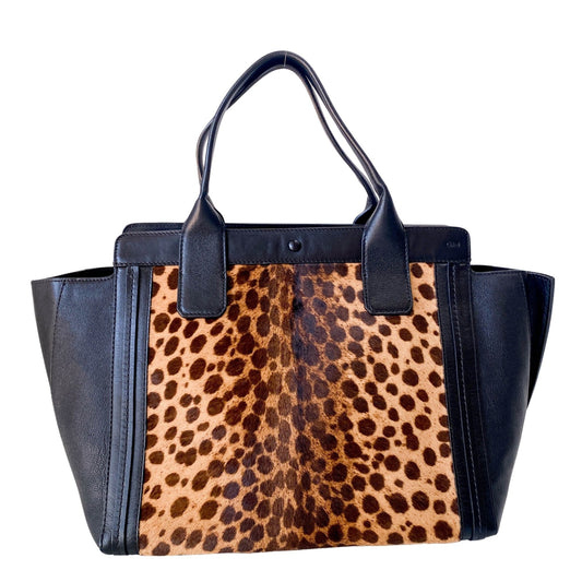 CHLOÉ Alison Pony Hair Calfskin Leopard Print Tote Black, in , Sold by HIVE PRELOVED - Totes, ,