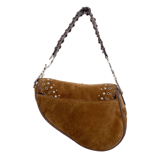 DIOR Brown Suede Studded Rhinestone Saddle Bag, in , Sold by HIVE PRELOVED - Shoulder Bags, ,