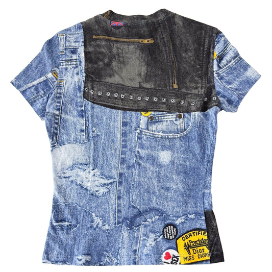 DIOR Denim Print Cotton T-shirt SIZE 6, in , Sold by HIVE PRELOVED - Tops, ,
