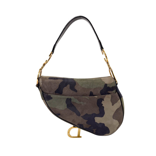 DIOR Green Camouflage Coated Canvas Saddle Shoulder Bag, in , Sold by HIVE PRELOVED - Shoulder Bags, ,