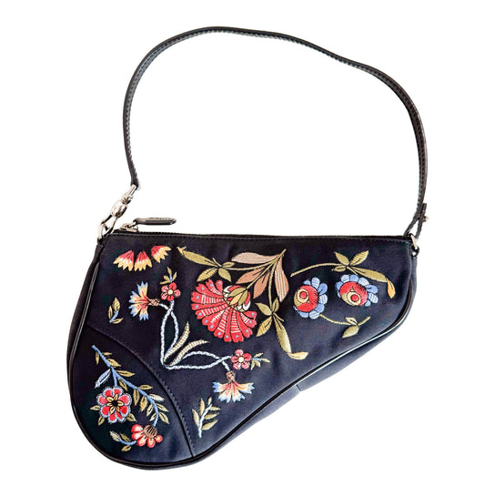 DIOR Limited Edition Floral Embroidered Canvas Saddle Vintage Shoulder Bag, in , Sold by HIVE PRELOVED - Shoulder Bags, ,