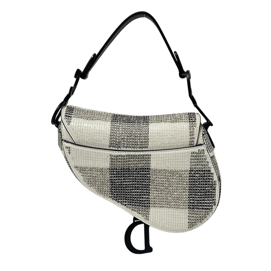 DIOR White and Black 2019 Sequin Embroidered Check Mini Saddle bag, in , Sold by HIVE PRELOVED - Shoulder Bags, ,