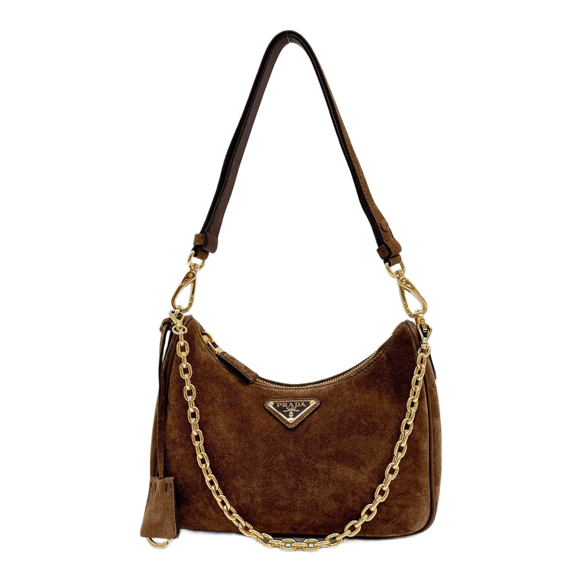 Cocoa Brown Suede Gold Chain Shoulder Bag