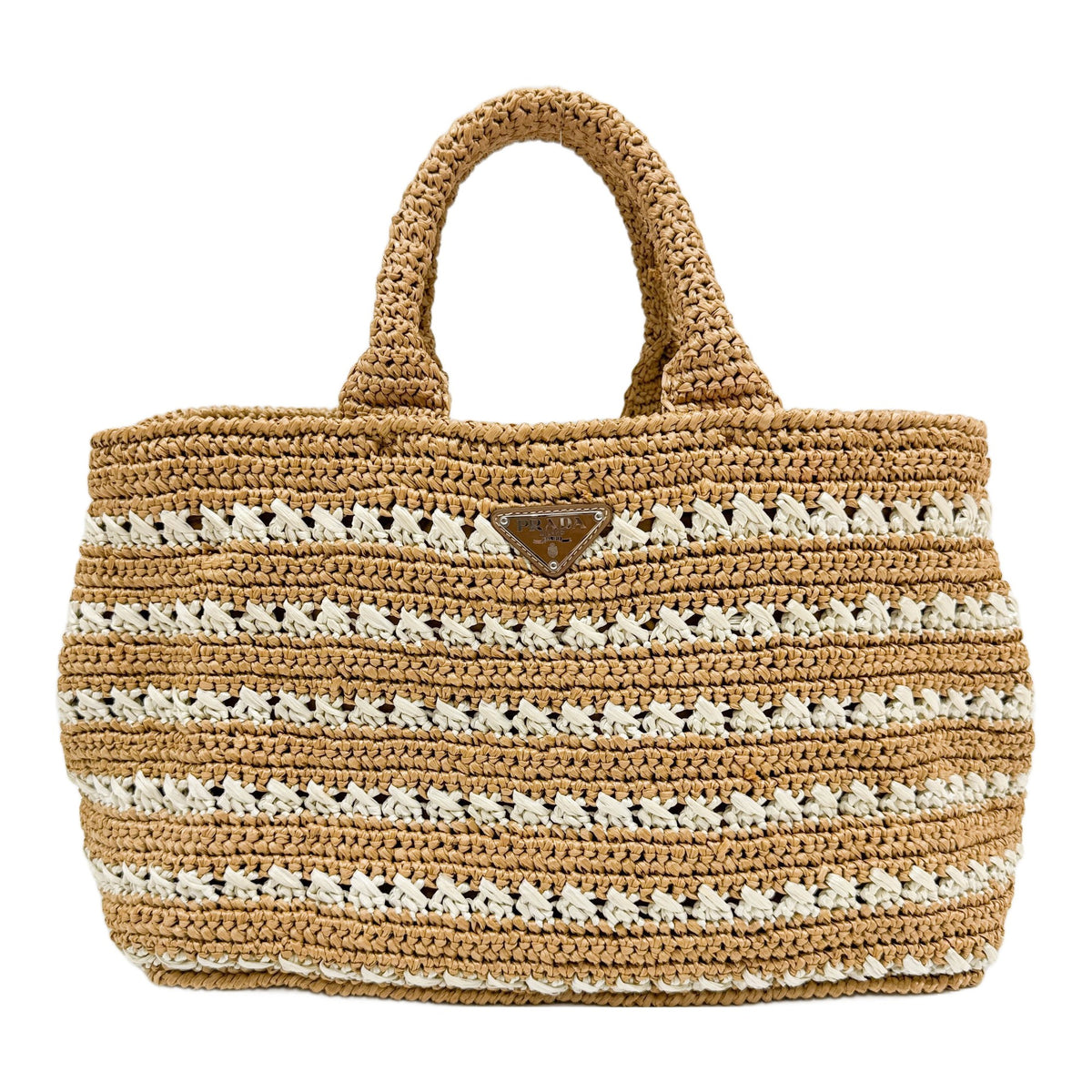 Canapa Brown and White Striped Raffia Tote Bag