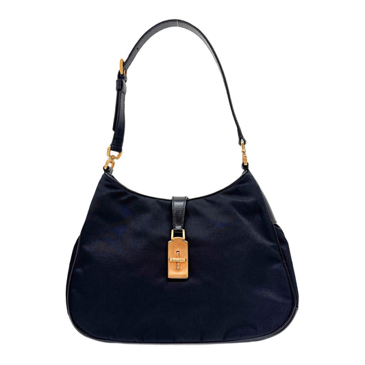 Turnlock Black Tessuto Nylon Shoulder Bag