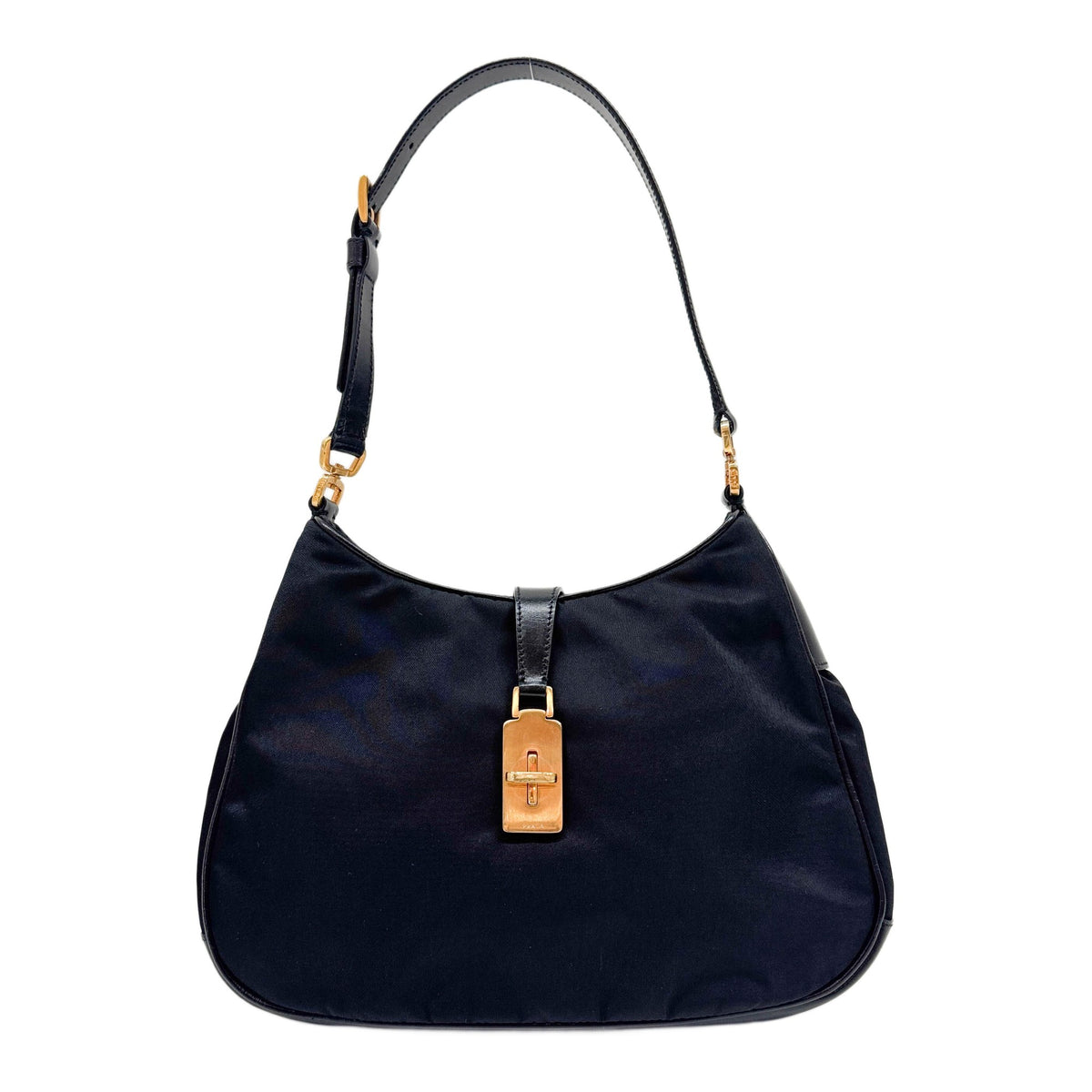 Turnlock Black Tessuto Nylon Shoulder Bag