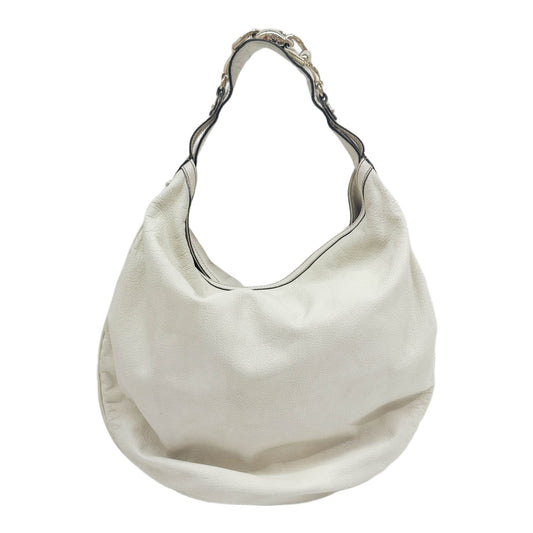 Horsebit White Leather Shoulder Bag
