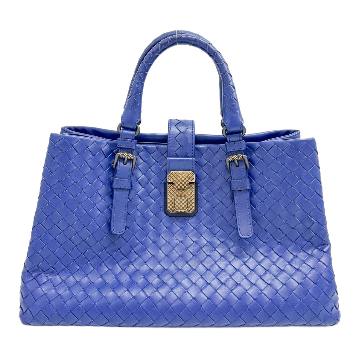Small Roma Intercciato Royal Blue Leather Two Way Bag
