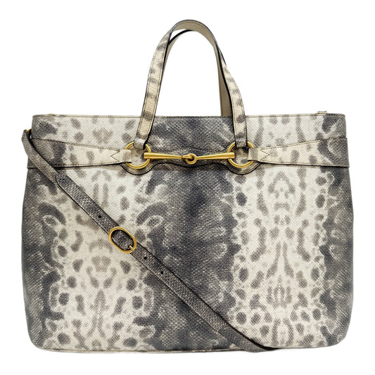 Horsebit Gray Snake Embossed Leather Two Way Bag