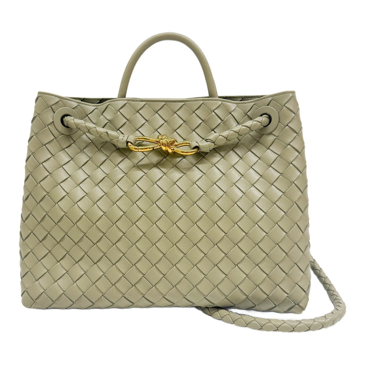 Medium Andiamo Intrecciato Sage Green Leather Two Way Bag