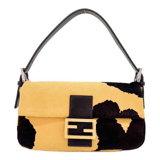 Baguette Yellow & Brown Cow Print Pony Hair Shoulder Bag