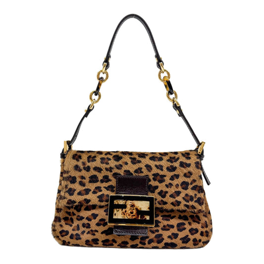 Mini Mamma Baguette Brown Cheetah Pony Hair Shoulder Bag