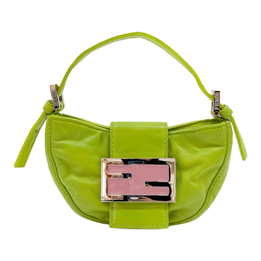 Mini Croissant Green Leather Hand Bag