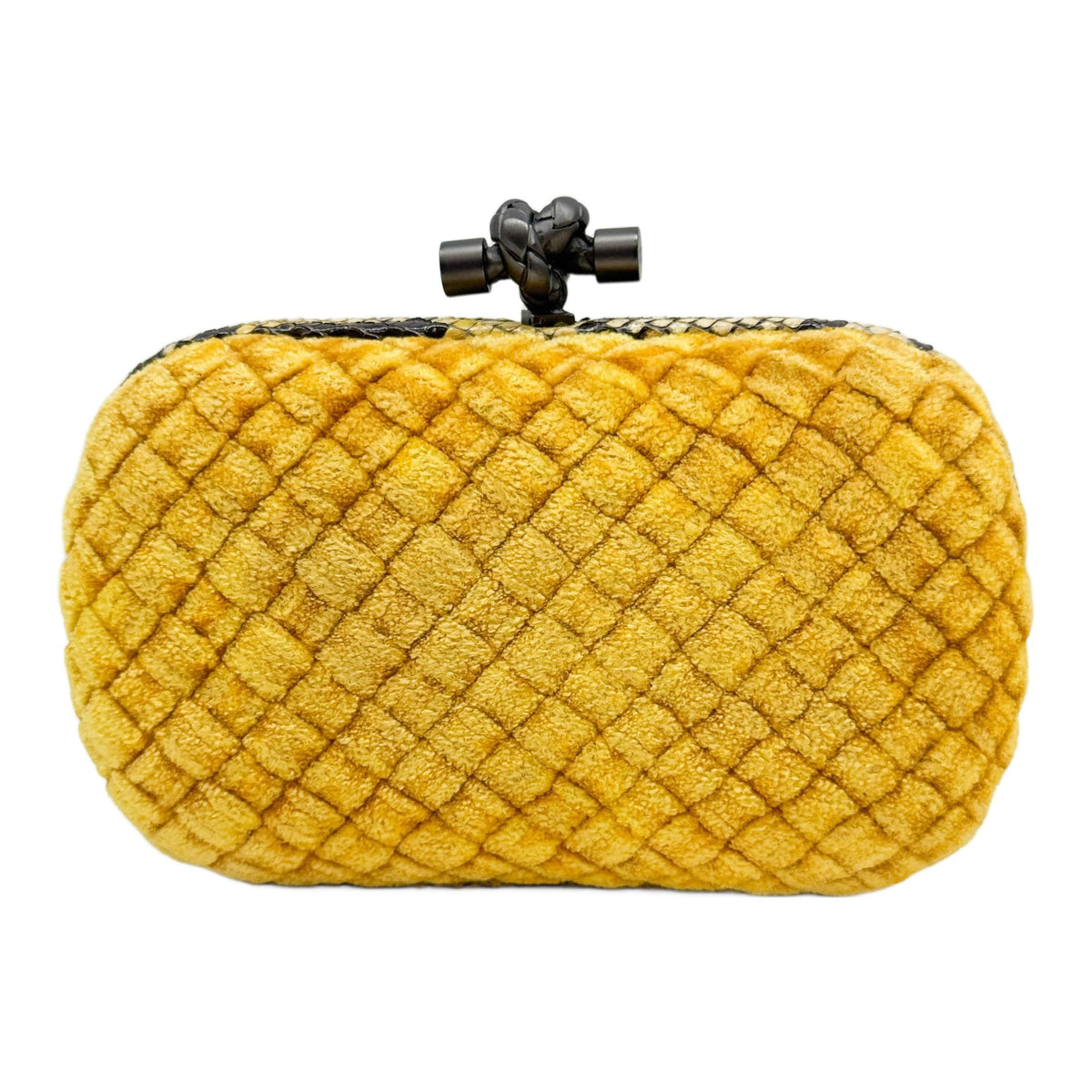 Knot Python Lined Intrecciato Yellow Velvet Pochette Clutch Bag