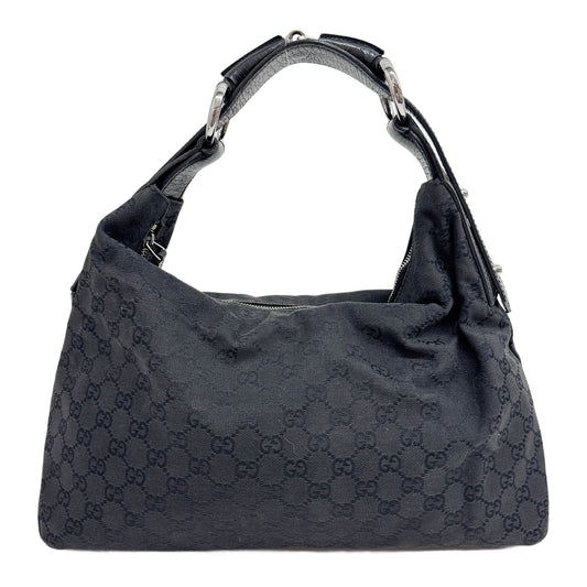 Hobo Black GG Canvas Shoulder Bag with Silver Hardware