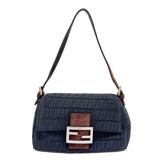 Mini Mamma Baguette Charcoal Grey Zucchino Canvas with Raised Velvet Shoulder Bag