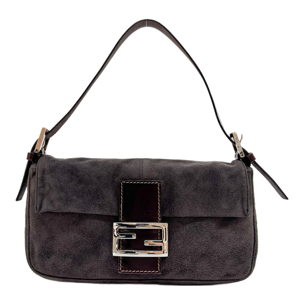 Baguette Charcoal Gray Suede Shoulder Bag