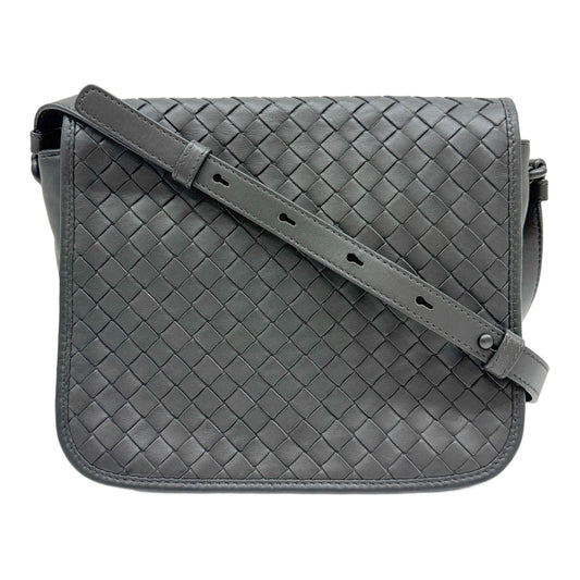 Intrecciato Flap Grey Leather Messenger Crossbody Bag