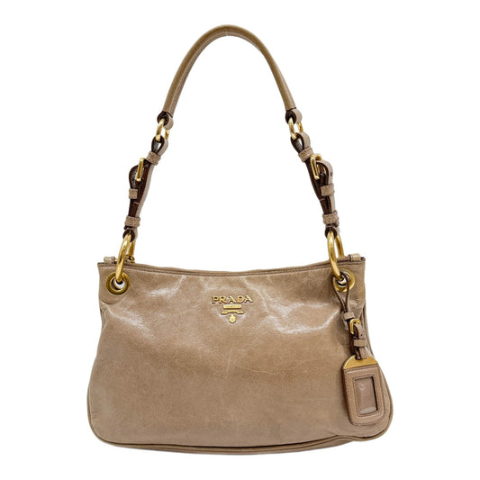 Brown Leather Shoulder Bag with Gold Hardware