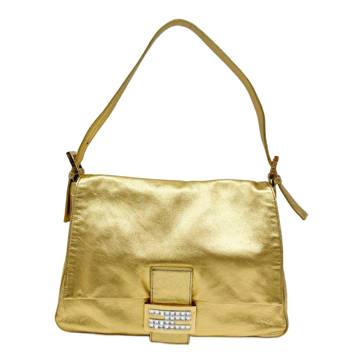 Mamma Baguette Metallic Gold Leather Shoulder Bag