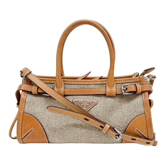 Mini Bonnie Light Brown Woven Fabric Canvas Two Way Bag