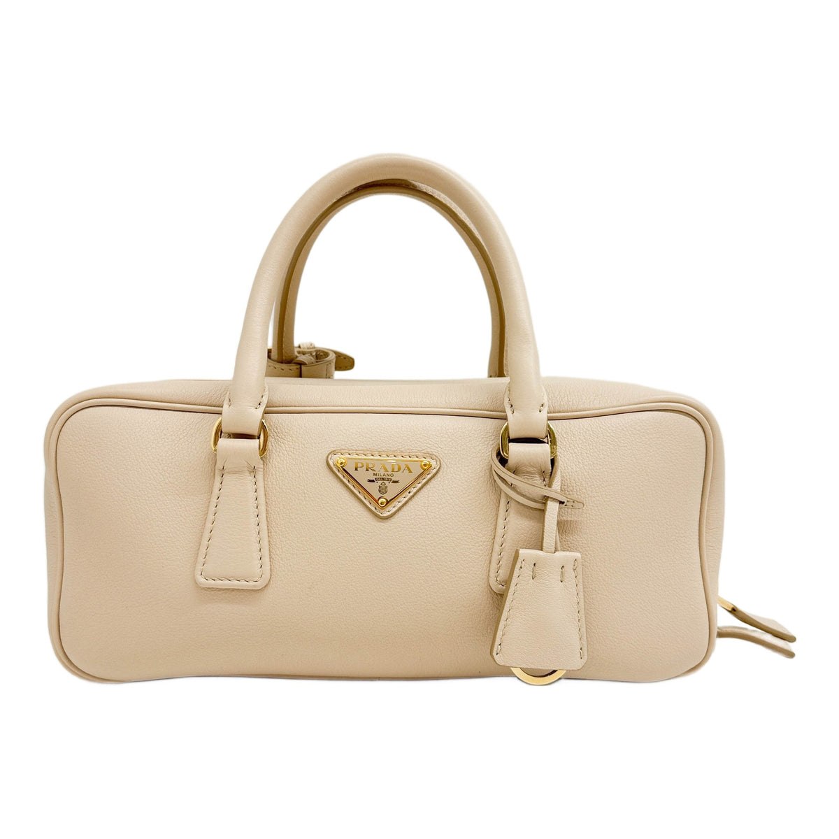 Medium Sand Beige Leather Handle Bag