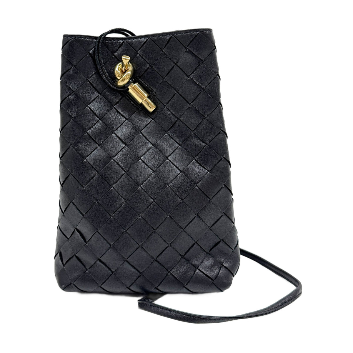 Andiamo Phone Pouch Intrecciato Black Leather Shoulder Bag
