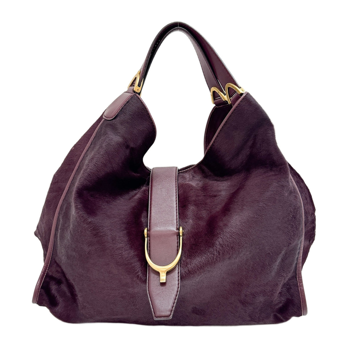 Stirrup Bordeaux Red Pony Hair Shoulder Bag
