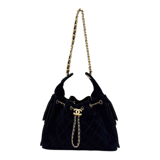 Small Chanel 25 2021-2026 Matelasse Black Suede Shoulder Bag