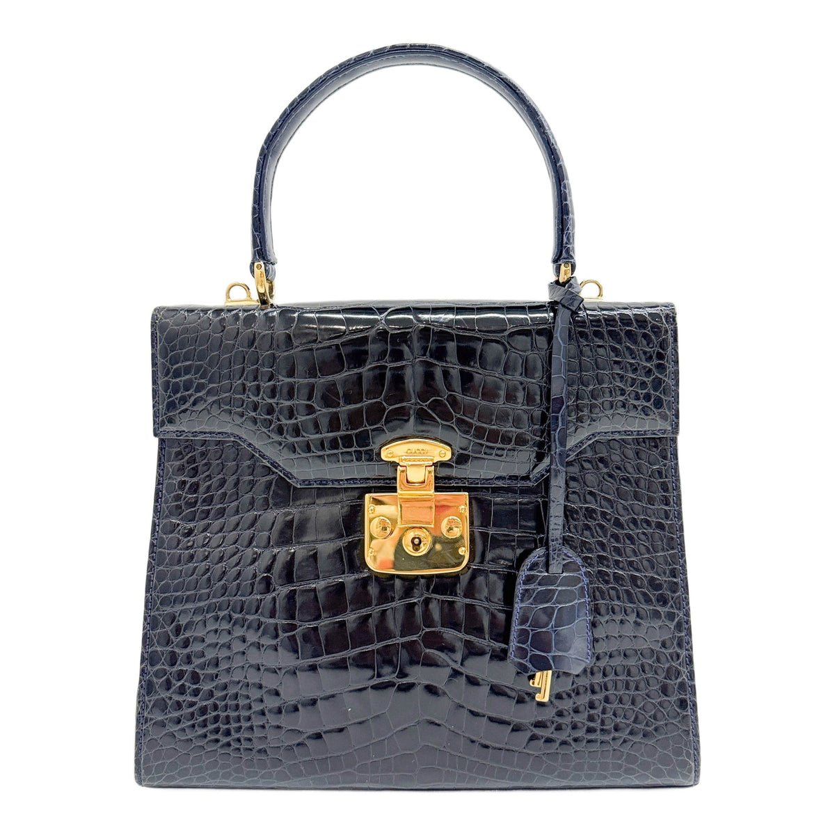 Lady Lock Blue Crocodile Embossed Leather Two Way Bag
