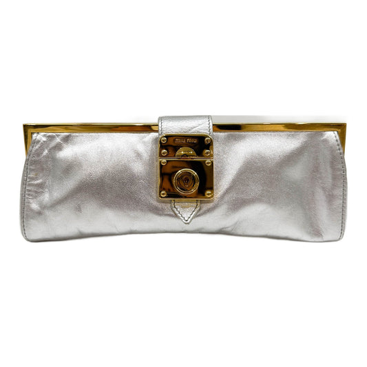 Silver Leather Clutch Bag