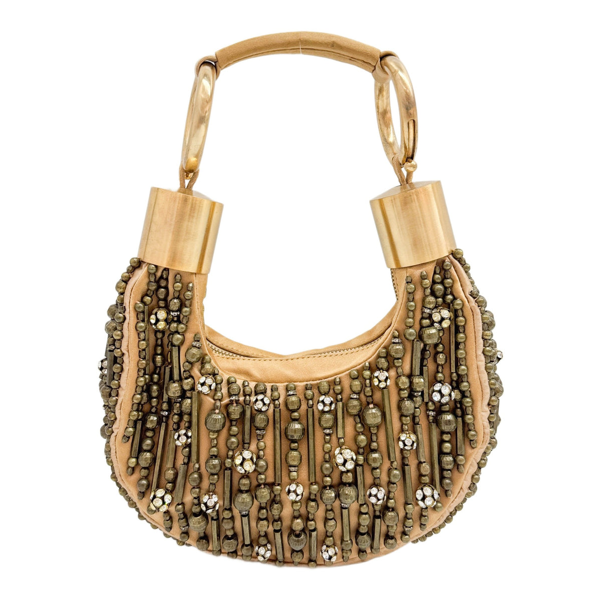 Beaded Bracelet Brown Satin Hand Bag