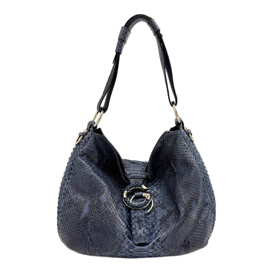 G-Wave Blue Python Embossed Leather Hobo Shoulder Bag