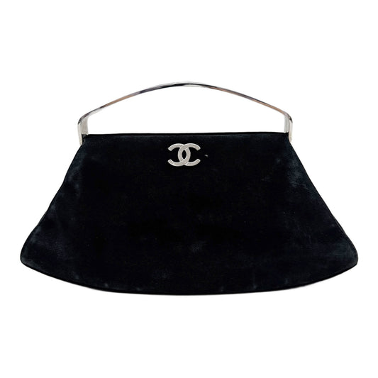 1997-1999 Black Suede Frame Hand Bag with Metal Handle
