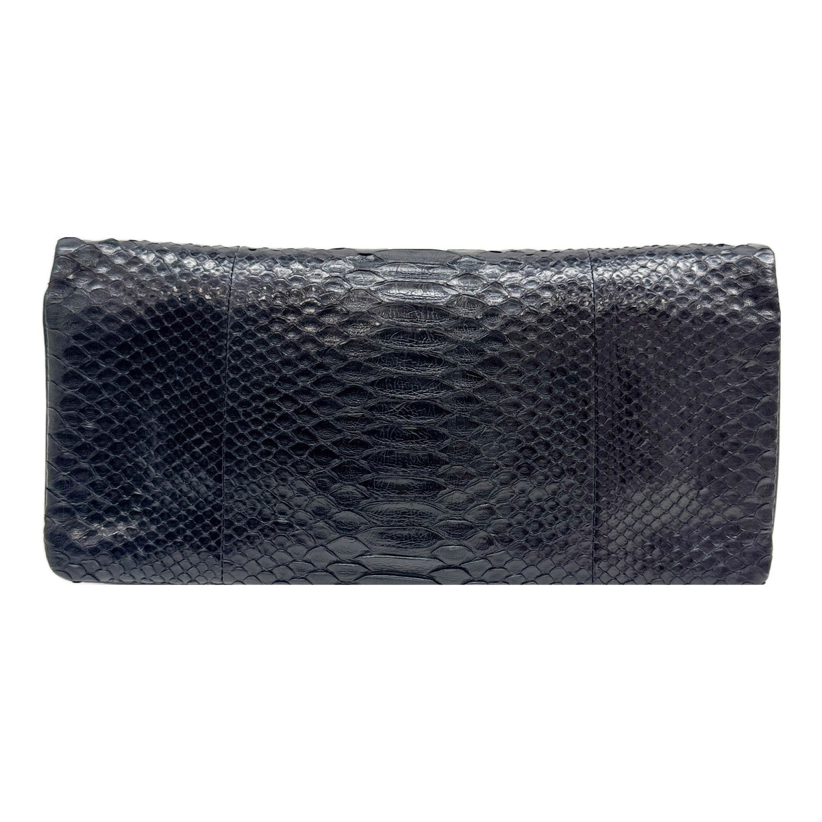 Foldover Black Python Embossed Leather Clutch Bag