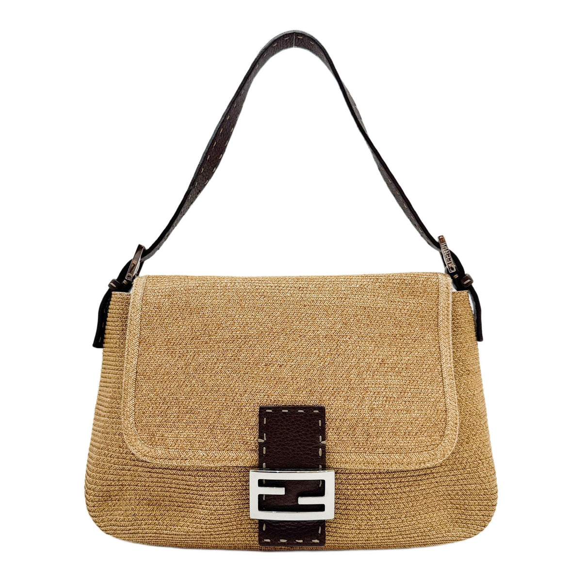 Mamma Baguette Selleria Beige Raffia Shoulder Bag