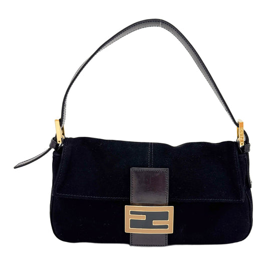 Baguette Black Suede Shoulder Bag