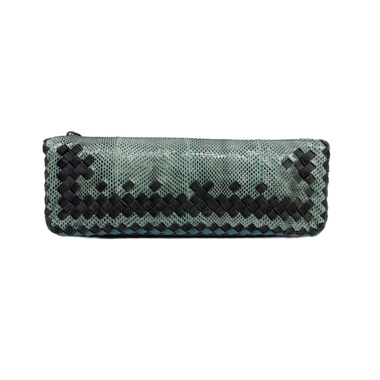 Intrecciato Teal Blue Snakeskin Embossed Leather Clutch Bag