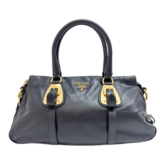 Bauletto Gold Hardware Black Leather Two Way Bag